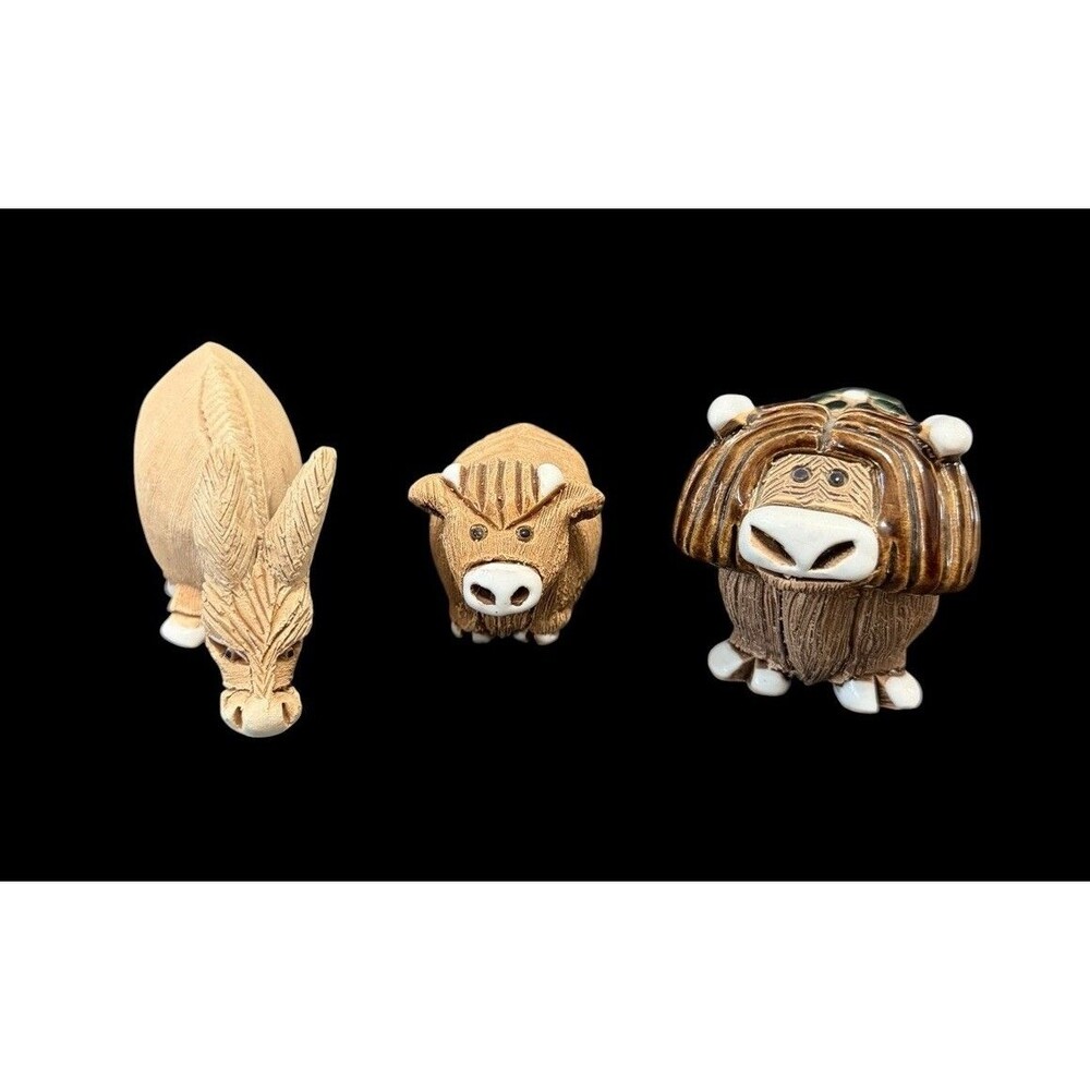 Vtg Artesania Rinconada Cow With Flower, Cow, Donkey Figurines Set of 3 Uruguay